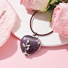 Natural Amethyst Heart Pendant Necklace with Cowhide Leather Cords NJEW-JN04598-01-2