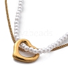 Ion Plating(IP) 304 Stainless Steel & Plastic Pearl Beaded Double Layer Necklaces NJEW-P320-25G-5