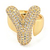 Brass Micro Pave Clear Cubic Zirconia Letter Open Cuff Ring for Women RJEW-M173-01G-Y-2