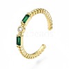 Green Cubic Zirconia Rectangle Open Cuff Ring for Women X-RJEW-N035-090-3