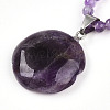 Natural Amethyst 4.5mm Round Beaded Flower Pendant Necklaces NJEW-T016-04M-5