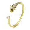 Brass Pave Clear & Green Cubic Zirconia Leopard Open Cuff Bangle for Women BJEW-K246-18G-1