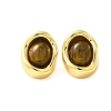 Brass Tiger Eye Stud Earrings EJEW-B120-05G-08-2