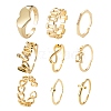 9Pcs 9 Style Brass Cuff Rings RJEW-LS0001-11G-1