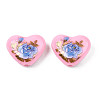 Flower Printed Opaque Acrylic Heart Beads SACR-S305-28-H02-2