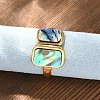 Rectangle 304 Stainless Steel Paua Shell Cuff Rings for Women RJEW-G346-04G-01-3