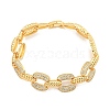 Brass Micro Pave Clear Cubic Zirconia Oval & Croissant Link Chian Bracelets for Women BJEW-M322-06G-1