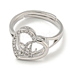 Heart with Letter Rack Plating Brass Micro Pave Cubic Zirconia Adjustable Rings for Women RJEW-I105-06P-A-2