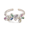 Flower Rack Plating Brass Micro Pave Cubic Zirconia Open Cuff Rings for Women RJEW-N047-01P-RS-3