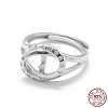 Adjustable Rhodium Plated 925 Sterling Silver Finger Ring Components STER-L055-022P-1