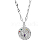 Stainless Steel Rhinestone Flat Round with Eye Pendant Necklaces LS9934-2-1