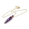 Natural Amethyst Bullet Shaped Perfume Bottle Pendant Necklaces G-B089-02G-08-2