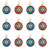 DICOSMETIC 12Pcs 2 Colors Flat Round Brass Micro Pave Cubic Zirconia Charms KK-DC0002-80-1