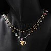 304 Stainless Steel & Natural Mixed Stone Colorful Chip Double Layer Heart Pendant Necklaces for Women NJEW-Z061-06G-02-3