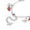 Natural Red Jasper Chips & Butterfly Charms Anklet AJEW-AN00512-07-4