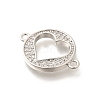 Rack Plating Brass Clear Cubic Zirconia Flat Round with Hollow Heart Connector Charms KK-L225-036P-2