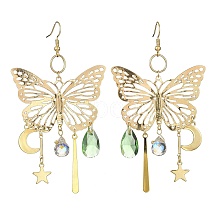 Butterfly & Moon & Star Brass Chandelier Earrings EJEW-TA00361