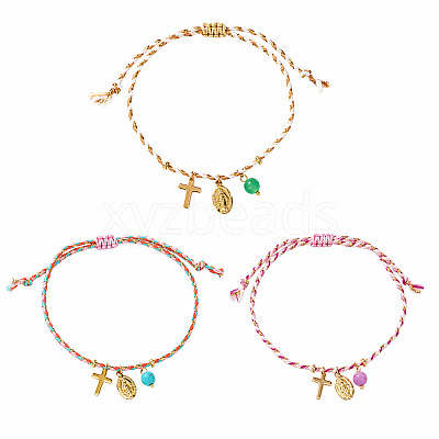 3Pcs 3 Colors Bohemian Brass Religon Cross Virgin Charm Bracelet Sets DS9557-2-1