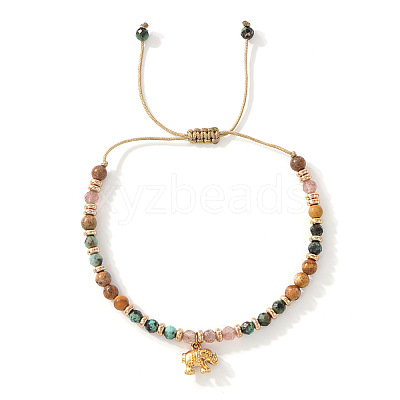 Adjustable Natural Picture Jasper & African Turquoise(Jasper) & Strawberry Quartz Beads Braided Bead Bracelets SX3776-1