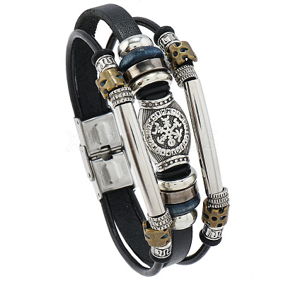 Viking Helm Alloy & Imitation Leather & CCB Plastic Multi-strand Bracelets for Men FS-WG23689-01-1
