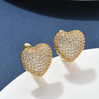 Brass Micro Pave Clear Cubic Zirconia Hoop Earrings EJEW-C182-03G-1