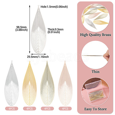 16Pcs 4 Colors Brass Filigree Pendants KKC-TA0001-08A-1