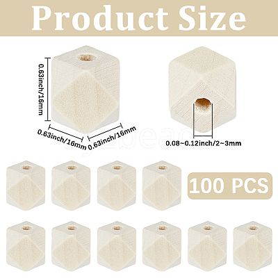 100Pcs Unfinished Wood Faceted Cube Beads WOOD-PA0001-75A-1