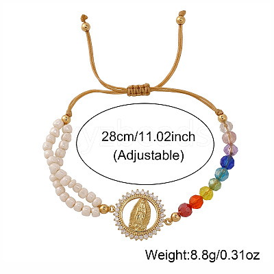 Brass Religion Virgin Link Colorful Glass and Seed Bead Adjustable Braided Bracelets for Women UM5876-1