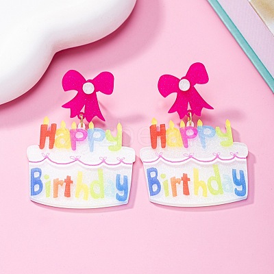 Birthday Cake Acrylic Dangle Stud Earrings FS-WG75373-02-1