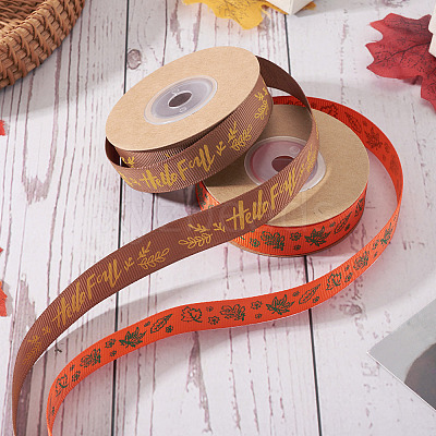 2 Rolls 2 Styles Thanksgiving Day Themes Polyester Ribbon OCOR-TA0003-29B-1