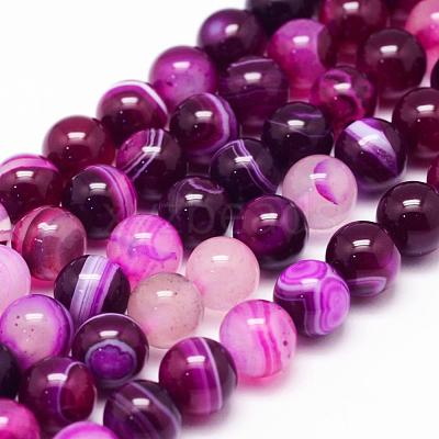Natural Striped Agate/Banded Agate Bead Strands G-K155-A-6mm-02-1