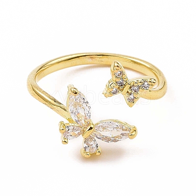 Clear Cubic Zirconia Butterfly Open Cuff Ring X-RJEW-B028-26G-1