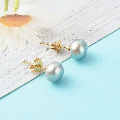 Natural Pearl Rondelle Stud Earrings EJEW-JE04585-02-1