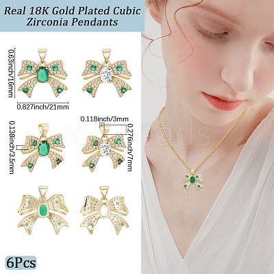6Pcs 2 Colors Brass Micro Pave Cubic Zirconia Pendants KK-BBC0020-51-1