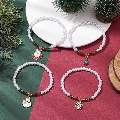 4Pcs 4 Styles Electroplate Glass & Imitated Pearl Acrylic Beaded Stretch Bracelet Sets BJEW-JB10415-1