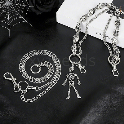 2Pcs 2 Styles Gothic Alloy Skull Link Chains for Pants HJEW-PH0002-05-1