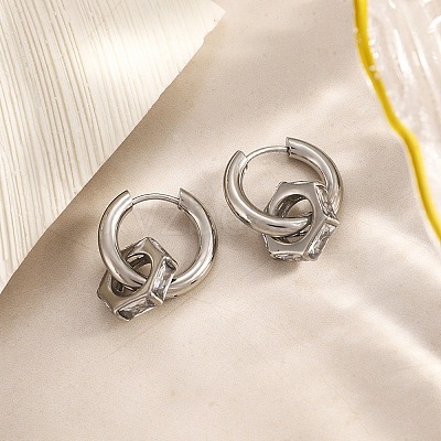 304 Stainless Steel Clear Cubic Zirconia Hoop Earrings EJEW-P343-01P-1