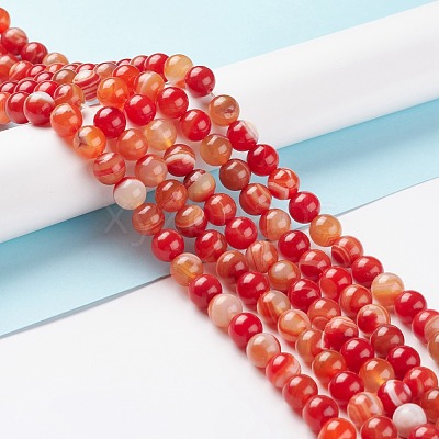 Natural Striped Agate/Banded Agate Bead Strands G-K155-A-10mm-05-1