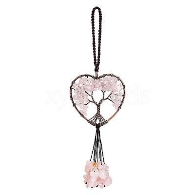 Wire Wrapped Chips Natural Rose Quartz Big Pendant Decorations HJEW-SZ0001-25C-1