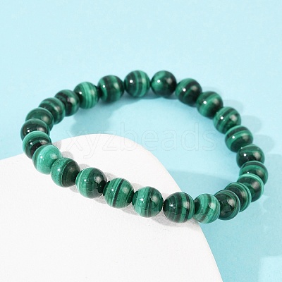 Natural Malachite Beaded Stretch Bracelets BJEW-A045-01C-1