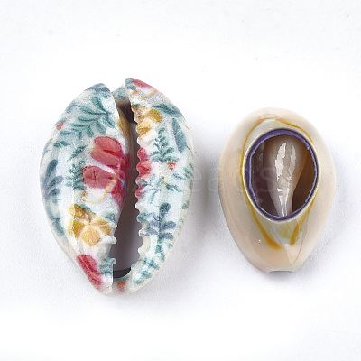 Printed Natural Cowrie Shell Beads X-SHEL-S266-09A-1