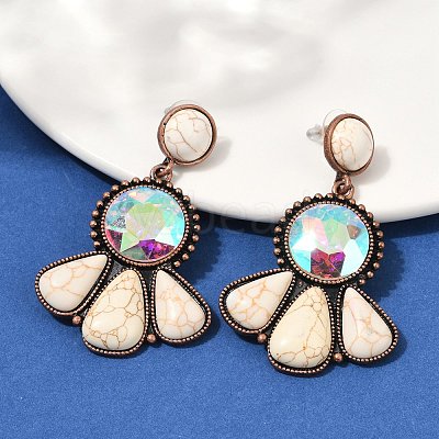 Alloy Synthetic Turquoise Dangle Stud Earrings EJEW-U053-04A-R-1