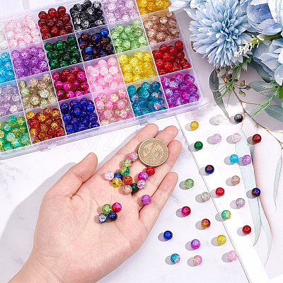 600Pcs 24 Colors Transparent Crackle Glass Beads CCG-PH0001-12-1