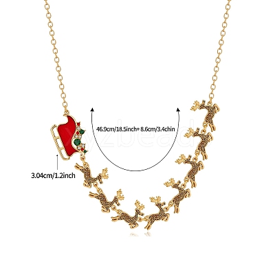 Alloy Colorful Rhinestone Deer Sleigh Link Chain Necklaces with Red Enamel FS-WGDB6E9-01-1