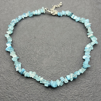 Light Blue Cat Eye Chip Beaded Necklaces for Women IW6789-68-1