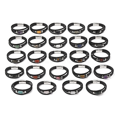 Natural Gemstone & Braided Microfiber Leather Multi-strand Bracelets for Women Men GG-CBAEA55-01-1
