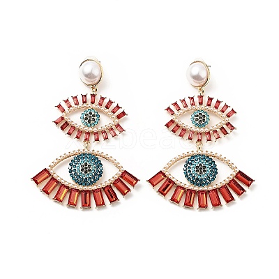 Rhinestone Double Evil Eye Dangle Stud Earrings with Acrylic Pearl Beaded EJEW-J045-03C-KCG-1
