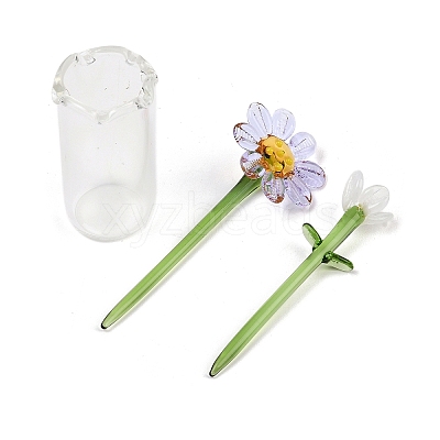 Handmade Lampwork Birthday Flower & Vase Set for Tabletop Display LAMP-D007-002I-1