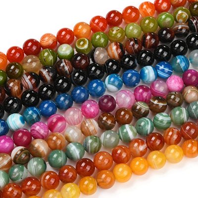 Natural Banded Agate/Striped Agate Beads Strands G-G582-C-1