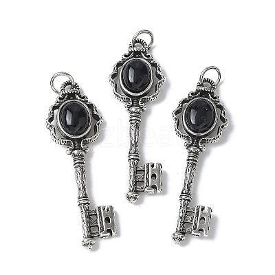 Key Brass Natural Black Agate Big Pendants KK-D361-01AS-15-1